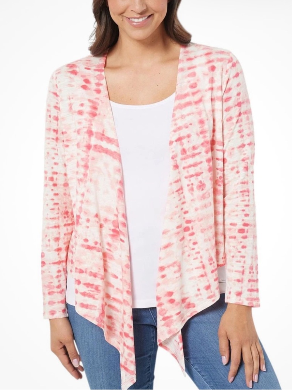 Belle By Kim Gravel Coral Pink Abstract Cotton Shrug Cardigan Tie Front Size S